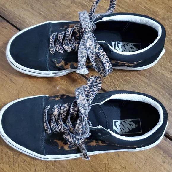 Vans Child Old Skool Black Leopard Fur Skate Shoe - Picture 4 of 13